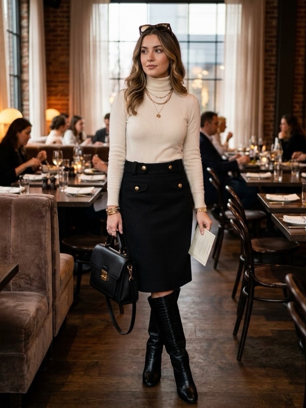 J. Crew Black Pencil Skirt with Gold Button Details